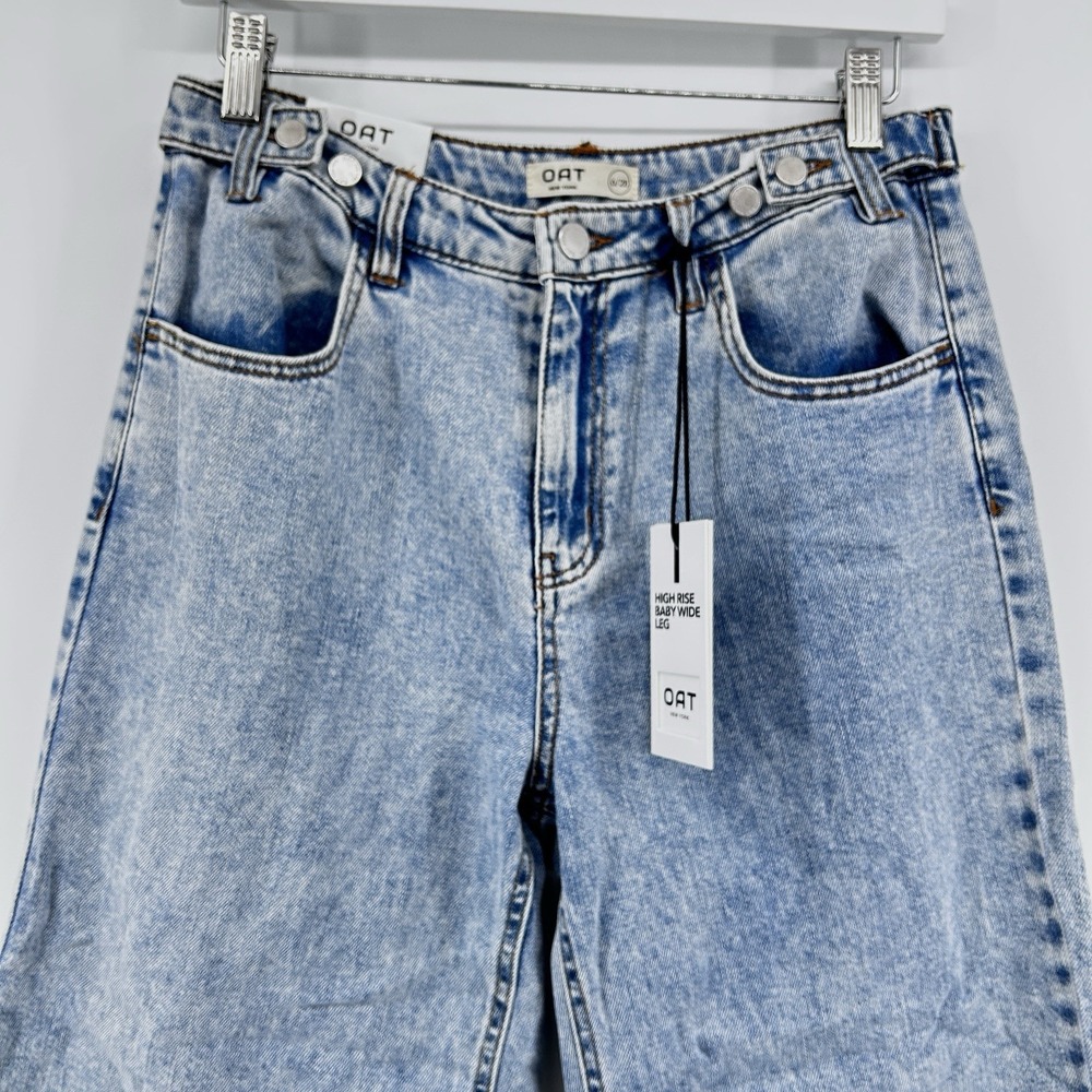 Wide Leg Jeans Light Wash High Rise Baggy Minimalist‎ Model Off Duty Denim 6/28 - Picture 4 of 16